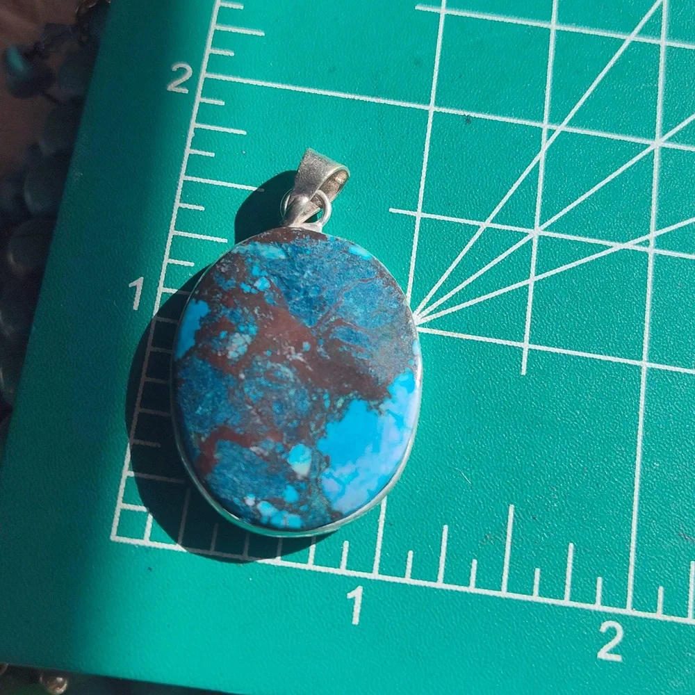 Spiderweb Turquoise Silver Plated Stone Necklace Pendant - Picture 4 of 4